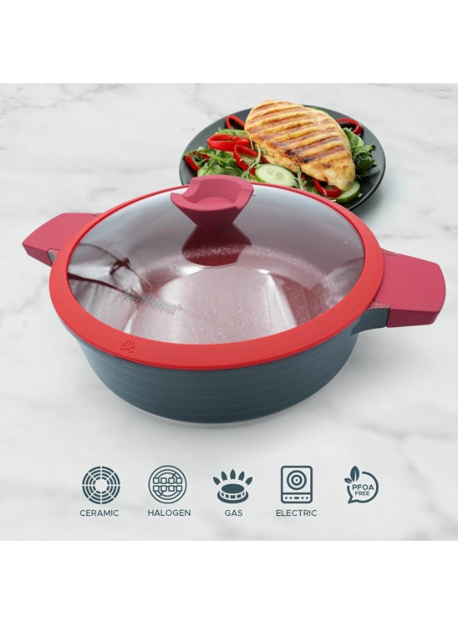 HausRoland Casserole 5.2L red Granite Nonstick Cookware with Lid Die-Cast Aluminum Induction & Oven Safe PFOA/PTFE-Free Kitchen Utensil Durable Scratch-safe Pots Pans for Cooking (Sauce Pot 5.2L) - Image 2